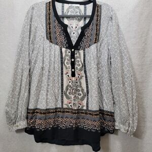 DR2 Daniel Rainn Top Womens Med L/S Floral Boho Peasant Cottagecore Flowy Blouse